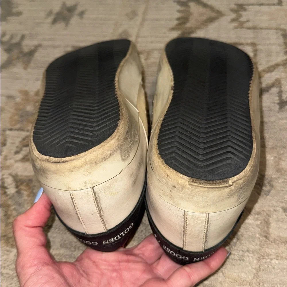 Golden Goose White Leather/Canvas Sneakers with Silver Glitter Star - Picture 13 of 14